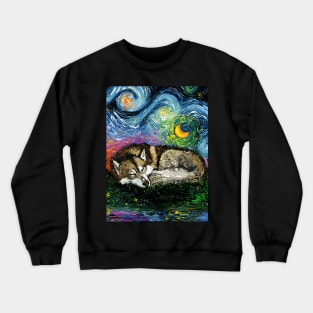 Sleepy Brown Husky Night Crewneck Sweatshirt